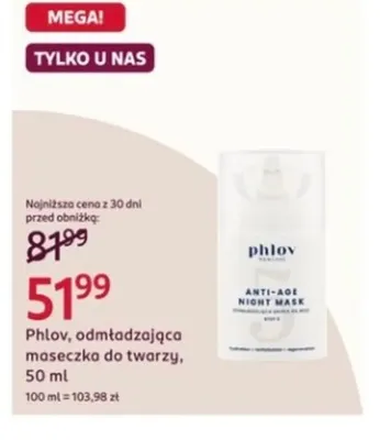 Odmładzająca maseczka do twarzy Phlov Anti-Age Night Mask promocja w Rossmann