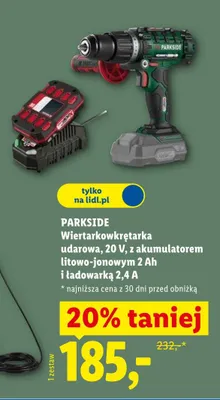 Wiertarkowkrętarka udarowa Parkside 20V z akumulatorem litowo-jonowym 2Ah i ładowarką 2,4A promocja w Lidl