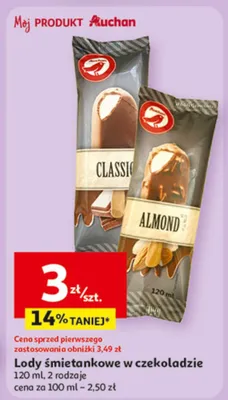 Lody śmietankowe w czekoladzie promocja w Auchan