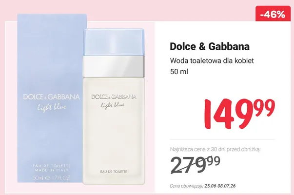 Woda toaletowa dla kobiet Dolce & Gabbana promocja w Rossmann