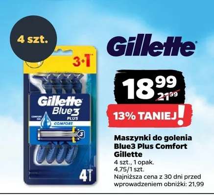 Maszynki do golenia Gillette Blue3 Plus Comfort 4-pak promocja w Netto