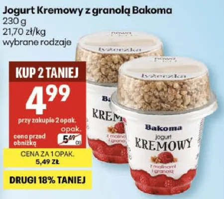 Jogurt kremowy z granolą wybrane rodzaje promocja w Delikatesy Centrum