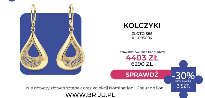 Kolczyki złoto 585 KL-005004 Briju promocja w Briju