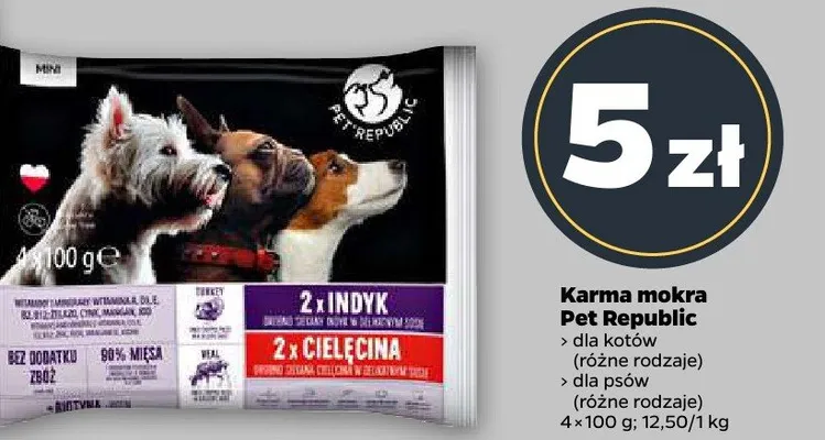 Karma mokra dla psów różne rodzaje Pet Republic promocja w Netto