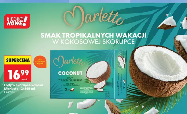 Lody w skorupce kokosa Marletto promocja w Biedronka