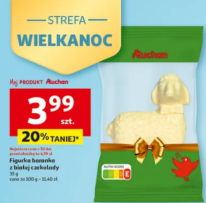 Figurka baranka z białej czekolady promocja w Auchan