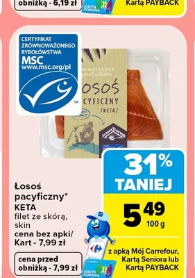Łosoś pacyficzny Keta filet ze skórą Connoisseur promocja w Carrefour