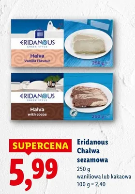 Chałwa Eridanous sezamowa waniliowa lub kakaowa promocja w Lidl