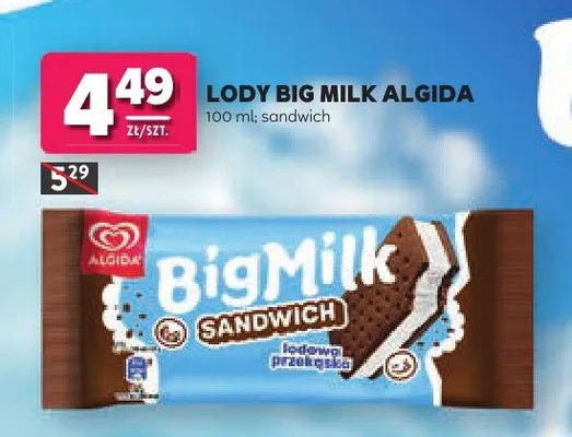 Lody Big Milk Algida Sandwich promocja w Stokrotka