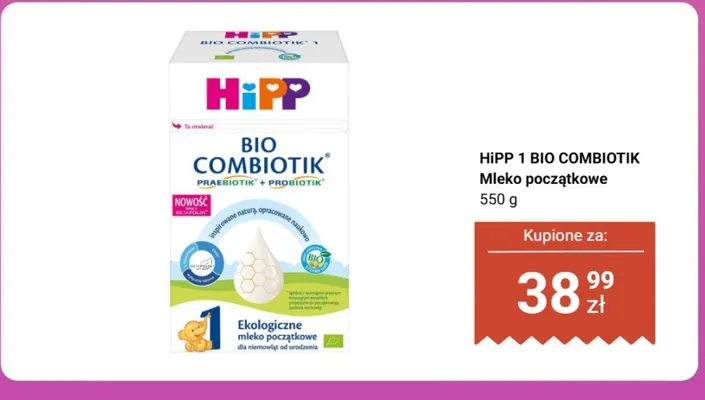 Mleko początkowe HiPP 1 BIO COMBIOTIK promocja w Biedronka