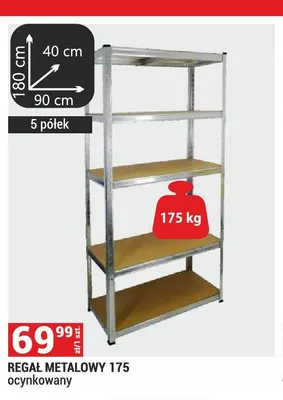 Regał metalowy 175 ocynkowany 180x90x40cm 5 półek 175kg promocja w Merkury Market
