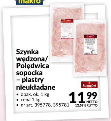 Szynka wędzona/Polędwica sopocka - plastry nieukładane promocja w Makro