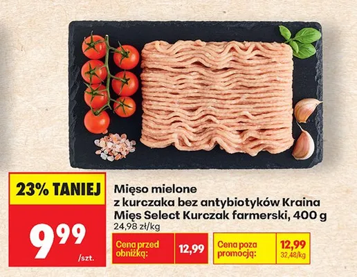 Mięso mielone z kurczaka bez antybiotyków Kraina Mięs Select Kurczak farmerski promocja w Biedronka