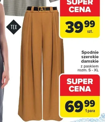 Spodnie szerokie damskie z paskiem rozm. S - XL promocja w Carrefour
