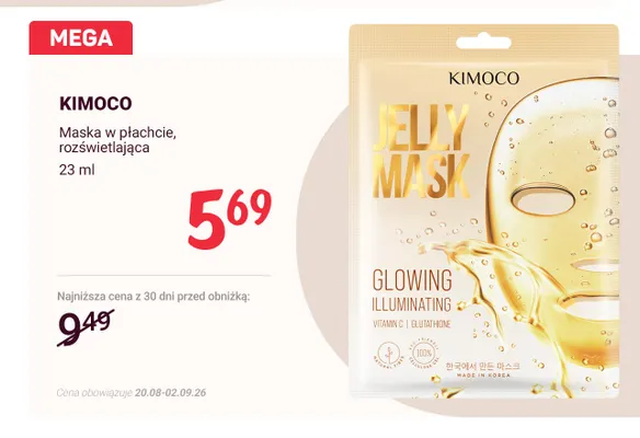 Maska w płachcie rozświetlająca Kimoco promocja w Rossmann
