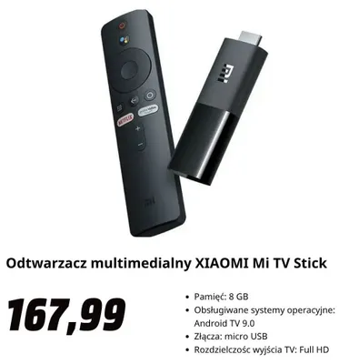 Odtwarzacz multimedialny Xiaomi Mi TV Stick promocja w Media Markt