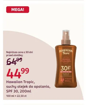 Suchy olejek do opalania SPF 30 Hawaiian Tropic promocja w Rossmann