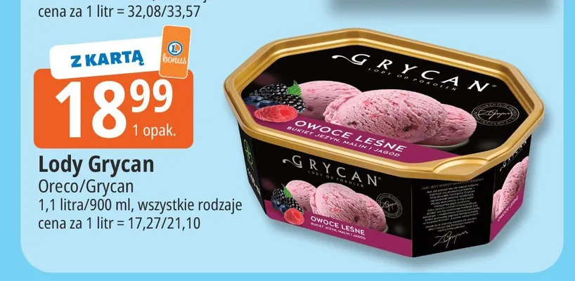 Lody Owoce Leśne Grycan promocja w Leclerc