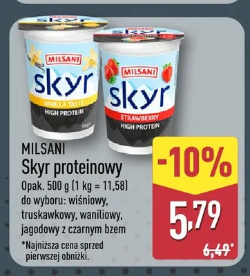 Skyr proteinowy wiśniowy Milsani promocja w Aldi