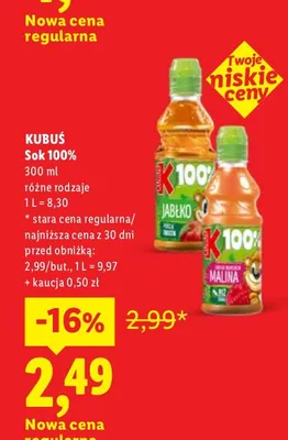 Sok Kubuś 100% promocja w Lidl