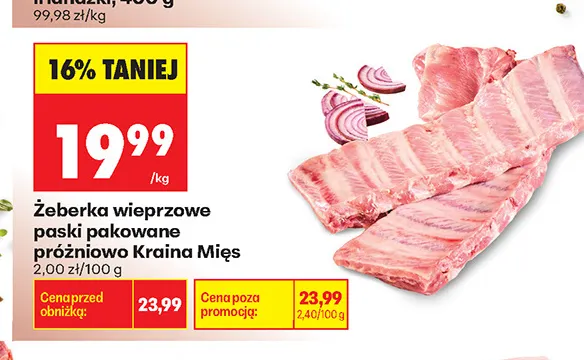 Żeberka wieprzowe paski pakowane próżniowo Kraina Mięs promocja w Biedronka
