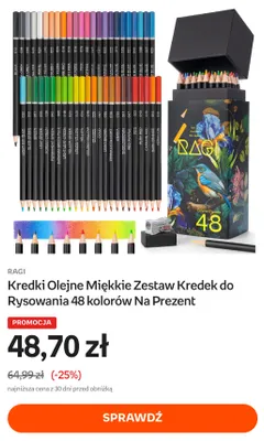 Kredki olejne miękkie zestaw kredek do rysowania 48 kolorów na prezent Ragi promocja w Empik