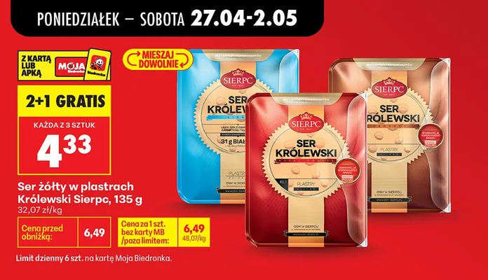 Ser żółty w plastrach Królewski Sierpc promocja w Biedronka