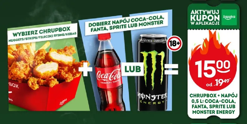 Zestaw Chrupbox + napój 0,5 l Coca-Cola, Fanta, Sprite lub Monster Energy promocja w Żabka