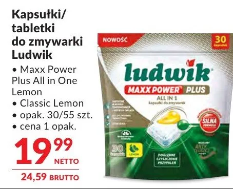 Kapsułki/tabletki do zmywarki Ludwik Maxx Power Plus All in One Lemon, Classic Lemon promocja w Makro