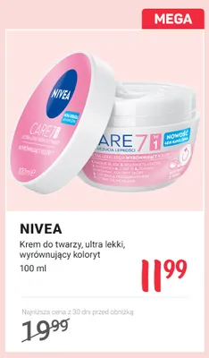 Krem do twarzy ultra lekki wyrównujący koloryt Nivea promocja w Rossmann