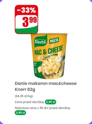 Danie makaron mac&cheese promocja w Dino