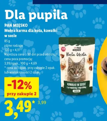 Mokra karma dla kota kawałki w sosie Pan Mięsko promocja w Lidl