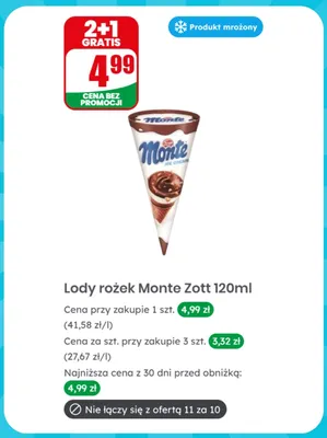 Lody rożek Monte Zott promocja w Dino