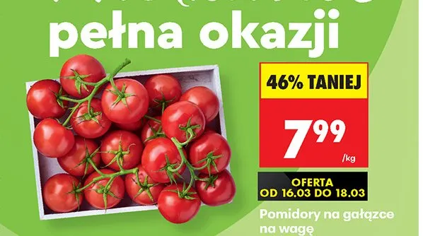 Pomidory na gałązce na wagę promocja w Biedronka