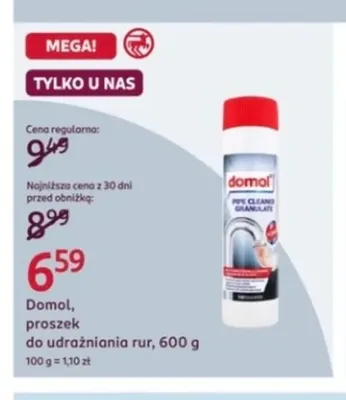 Proszek do udrażniania rur Domol promocja w Rossmann