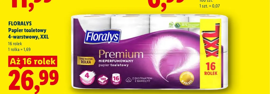 Papier toaletowy 4-warstwowy Floralys XXL promocja w Lidl