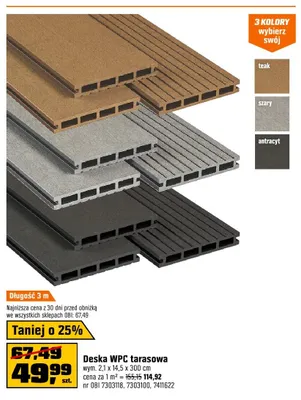 Deska WPC tarasowa 2,1x14,5x300cm promocja w OBI