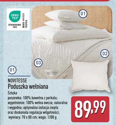 Poduszka wełniana Novitesse 70x80 cm promocja w Aldi