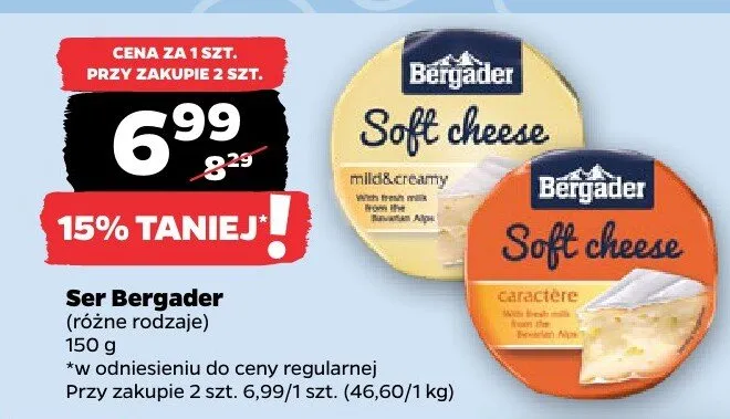 Ser Bergader (różne rodzaje) promocja w Netto