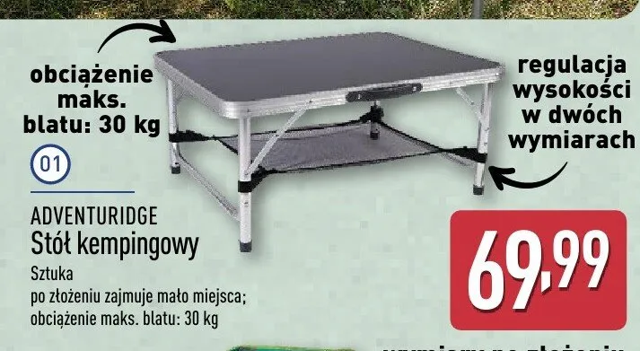 Stół kempingowy ADVENTURIDGE promocja w Aldi