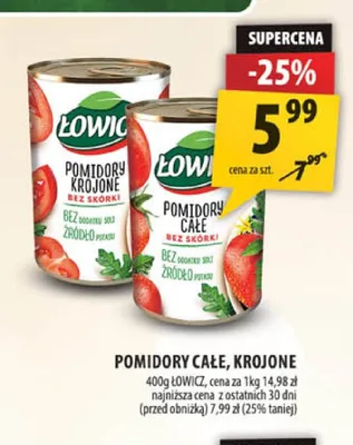 Pomidory krojone bez skórki Łowicz promocja w Arhelan