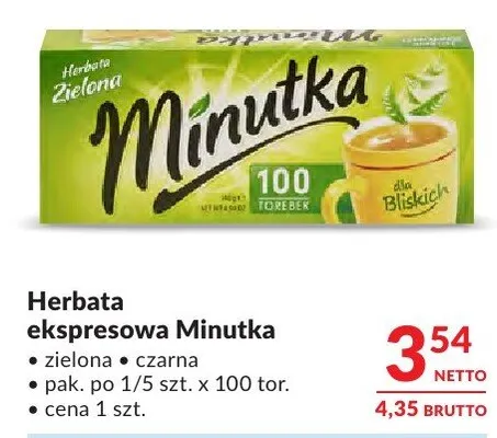 Herbata ekspresowa Minutka zielona, czarna promocja w Makro