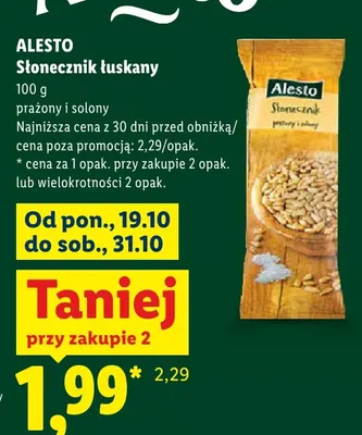 Słonecznik łuskany prażony i solony Alesto promocja w Lidl