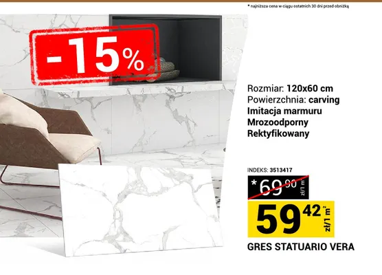 Gres Statuario Vera 120x60 cm promocja w Merkury Market