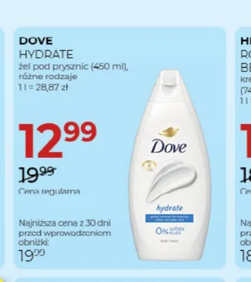 Żel pod prysznic Dove Hydrate promocja w Drogerie Jawa