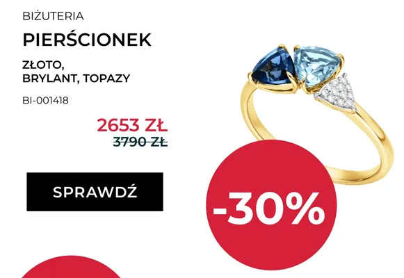 Pierścionek złoty z brylantem i topazami Briju BI-001418 promocja w Briju