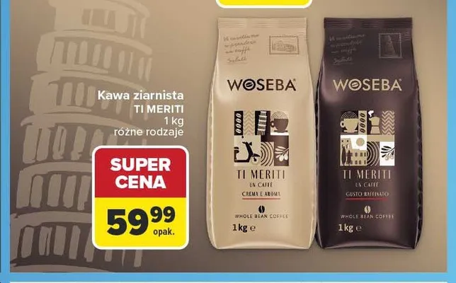 Kawa ziarnista Woseba Ti Meriti Crema e Aroma promocja w Carrefour