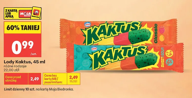 Lody Kaktus Sweet & Sour promocja w Biedronka