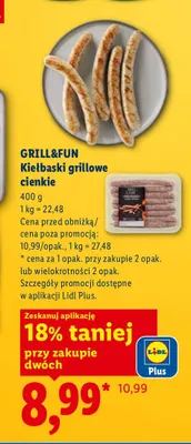 Kiełbaski grillowe cienkie Grill&Fun promocja w Lidl