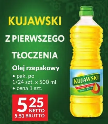 Olej rzepakowy Kujawski z pierwszego tłoczenia promocja w Makro